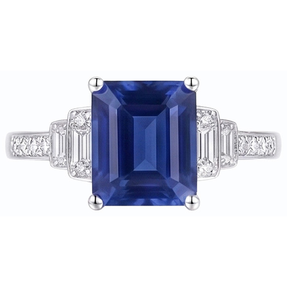 Natural Earth Mined Diamond Emerald Blue Sapphire Ring 3 Carats White Gold 14K Jewellery