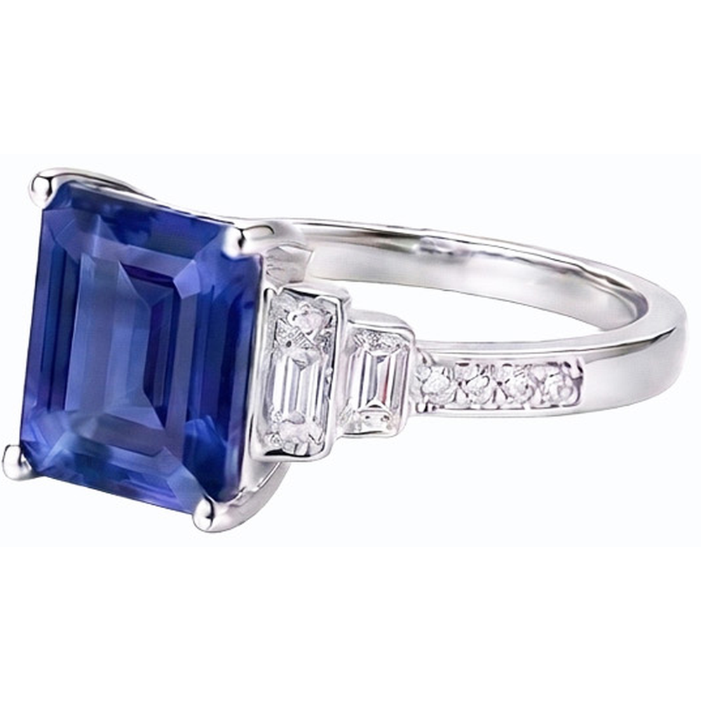Natural Earth Mined Diamond Emerald Blue Sapphire Ring 3 Carats White Gold 14K Jewellery