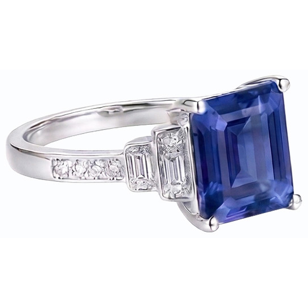 Natural Earth Mined Diamond Emerald Blue Sapphire Ring 3 Carats White Gold 14K Jewellery