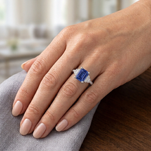 Natural Earth Mined Diamond Emerald Blue Sapphire Ring 3 Carats White Gold 14K Jewellery