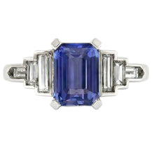 Natural Earth Mined Diamond Emerald Blue Sapphire With Baguette Accents Ring 3 Carats
