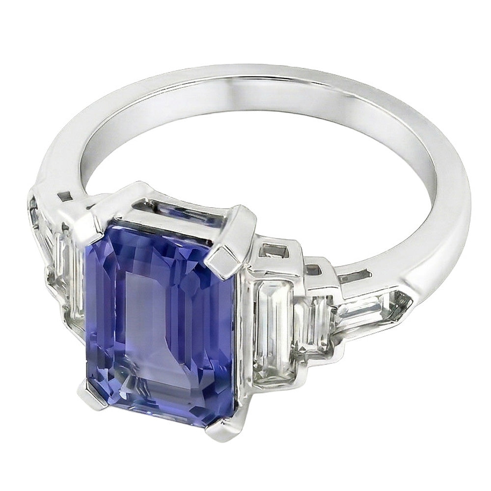 Natural Earth Mined Diamond Emerald Blue Sapphire With Baguette Accents Ring 3 Carats