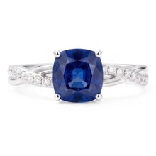 Natural Earth Mined Diamond Engagement Cushion Sapphire Ring Twisted Style 3 Carats