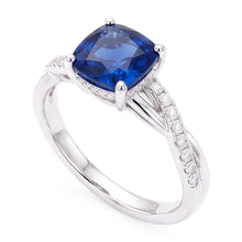 Natural Earth Mined Diamond Engagement Cushion Sapphire Ring Twisted Style 3 Carats