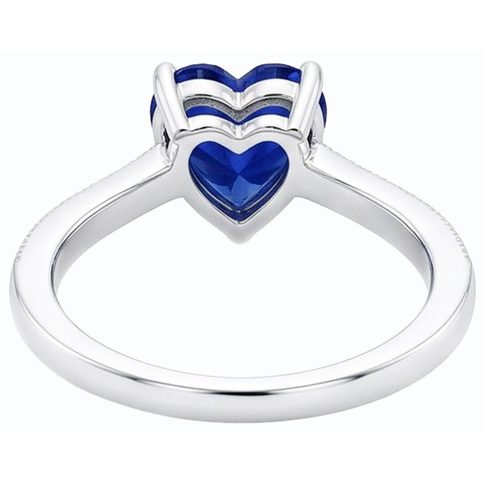 Natural Earth Mined Diamond Engagement Heart Ceylon Sapphire Ring 2 Carats Milgrain Shank