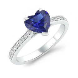 Natural Earth Mined Diamond Engagement Ring 3 Carats Gold Srilankan Sapphire Tapered Shank