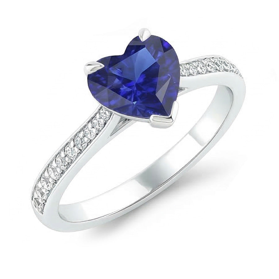 Natural Earth Mined Diamond Engagement Ring 3 Carats Gold Srilankan Sapphire Tapered Shank