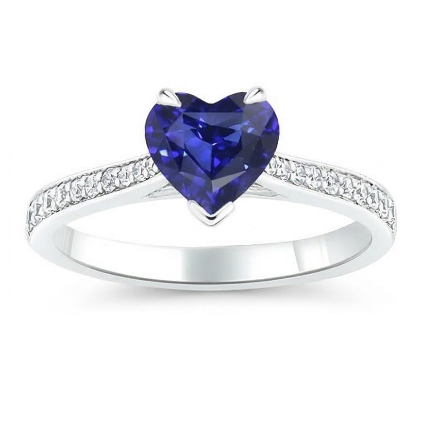 Natural Earth Mined Diamond Engagement Ring 3 Carats Gold Srilankan Sapphire Tapered Shank