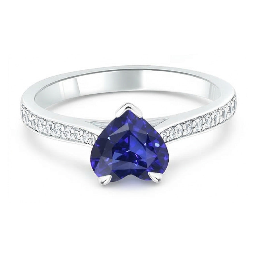 Natural Earth Mined Diamond Engagement Ring 3 Carats Gold Srilankan Sapphire Tapered Shank
