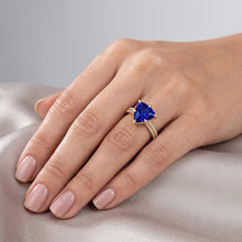 Natural Earth Mined Diamond Engagement Ring 6 Prong Trillion Ceylon Sapphire 2.50 Carats
