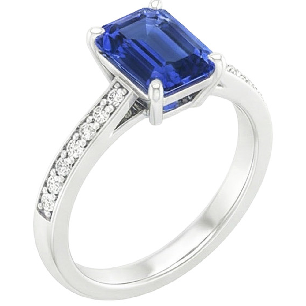 Natural Earth Mined Diamond Engagement Ring Blue Sapphire & Pave Set Diamonds 3.50 Carats