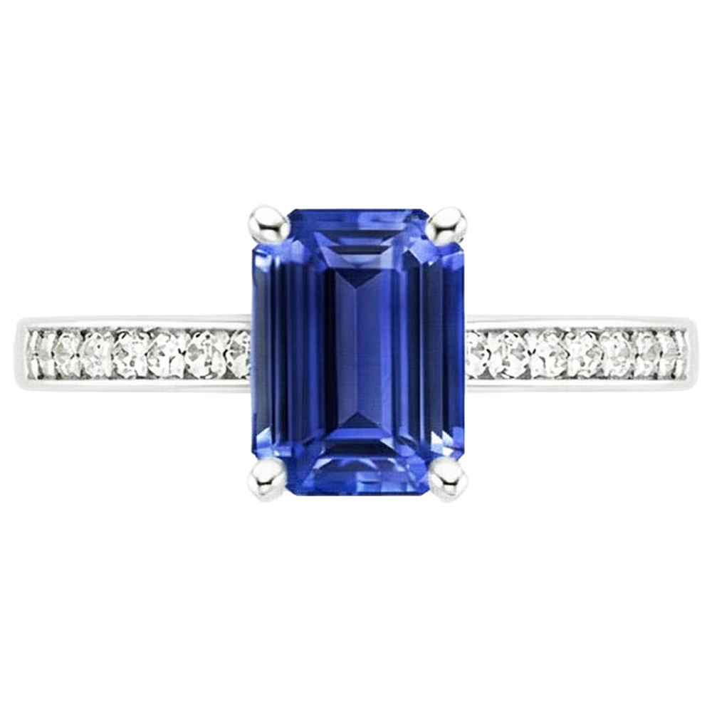 Natural Earth Mined Diamond Engagement Ring Blue Sapphire & Pave Set Diamonds 3.50 Carats