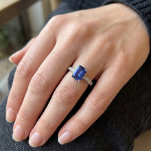 Natural Earth Mined Diamond Engagement Ring Blue Sapphire & Pave Set Diamonds 3.50 Carats