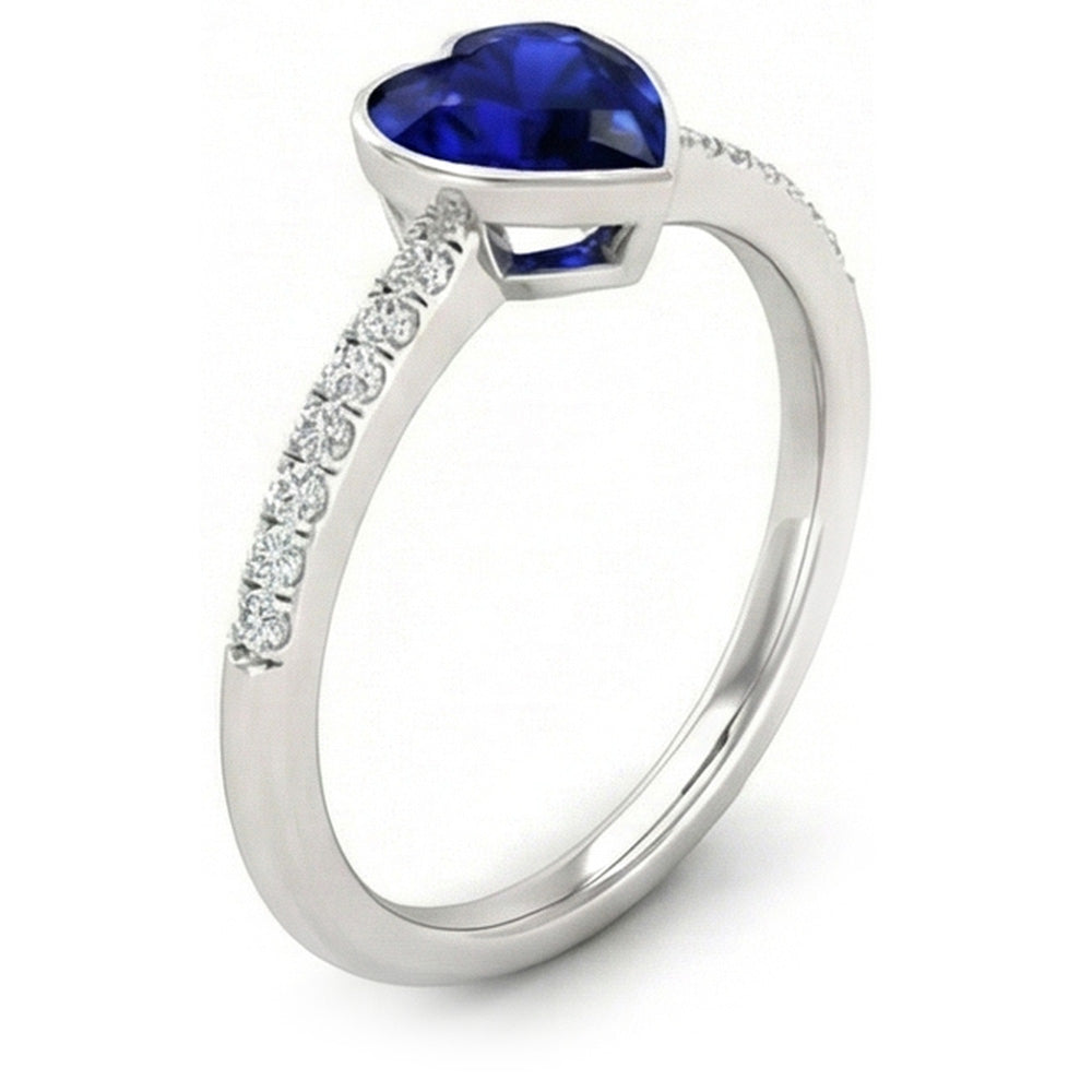 Natural Earth Mined Diamond Engagement Ring Ceylon Blue Sapphire Bezel Set 2.50 Carats