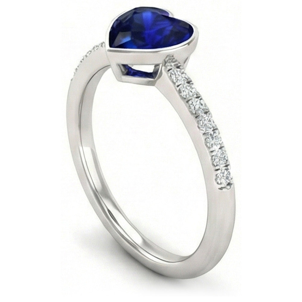 Natural Earth Mined Diamond Engagement Ring Ceylon Blue Sapphire Bezel Set 2.50 Carats