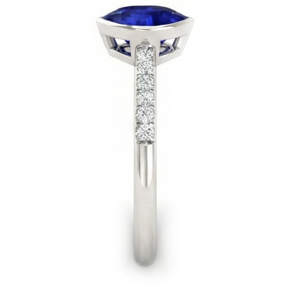 Natural Earth Mined Diamond Engagement Ring Ceylon Blue Sapphire Bezel Set 2.50 Carats