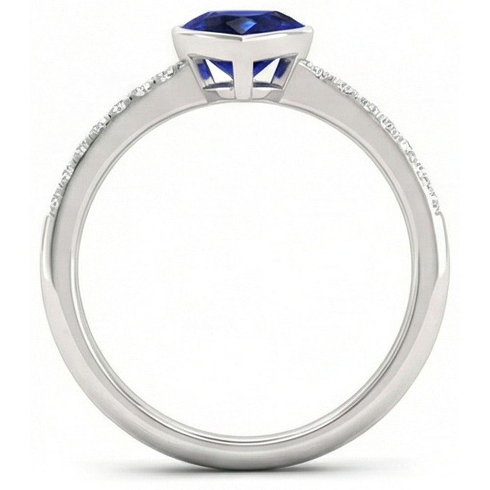 Natural Earth Mined Diamond Engagement Ring Ceylon Blue Sapphire Bezel Set 2.50 Carats