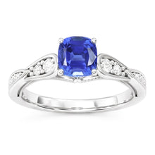 Natural Earth Mined Diamond Engagement Ring Cushion Sapphire 2.50 Carats Vintage Style