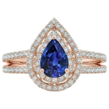 Natural Earth Mined Diamond Engagement Ring Double Halo Pear Blue Sapphire 5.75 Carats
