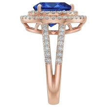 Natural Earth Mined Diamond Engagement Ring Double Halo Pear Blue Sapphire 5.75 Carats