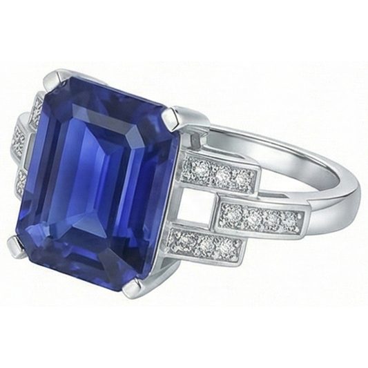 Natural Earth Mined Diamond Engagement Ring Emerald Sri Lankan Sapphire 4 Carats