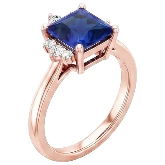 Natural Earth Mined Diamond Engagement Ring Half Halo Princess Blue Sapphire 5.50 Carats