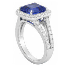Natural Earth Mined Diamond Engagement Ring Halo Asscher Sapphire Gold Split Shank 4 Carat