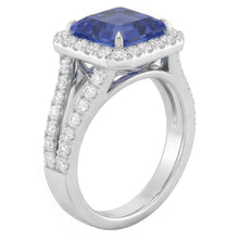 Natural Earth Mined Diamond Engagement Ring Halo Asscher Sapphire Gold Split Shank 4 Carat