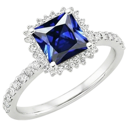 Natural Earth Mined Diamond Engagement Ring Halo Ceylon Sapphire Sunburst Style 6.25 Carat