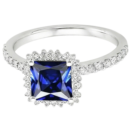 Natural Earth Mined Diamond Engagement Ring Halo Ceylon Sapphire Sunburst Style 6.25 Carat