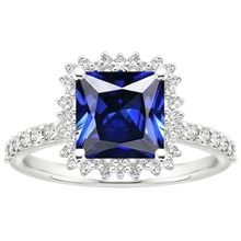 Natural Earth Mined Diamond Engagement Ring Halo Ceylon Sapphire Sunburst Style 6.25 Carat