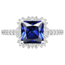 Natural Earth Mined Diamond Engagement Ring Halo Ceylon Sapphire Sunburst Style 6.25 Carat