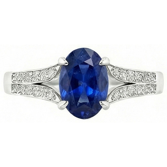 Natural Earth Mined Diamond Engagement Ring Oval Blue Sapphire Split Shank 3.50 Carats New