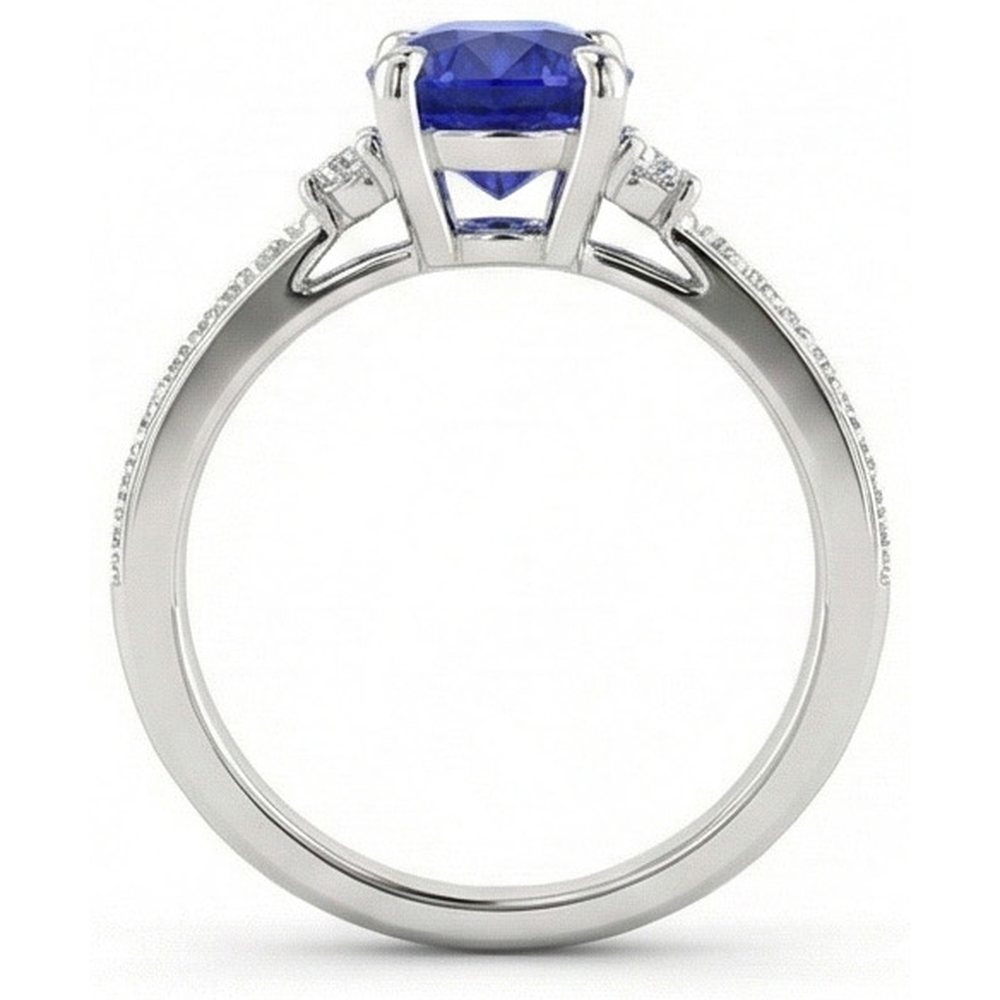 natural round sapphire 3.50ct ring top view