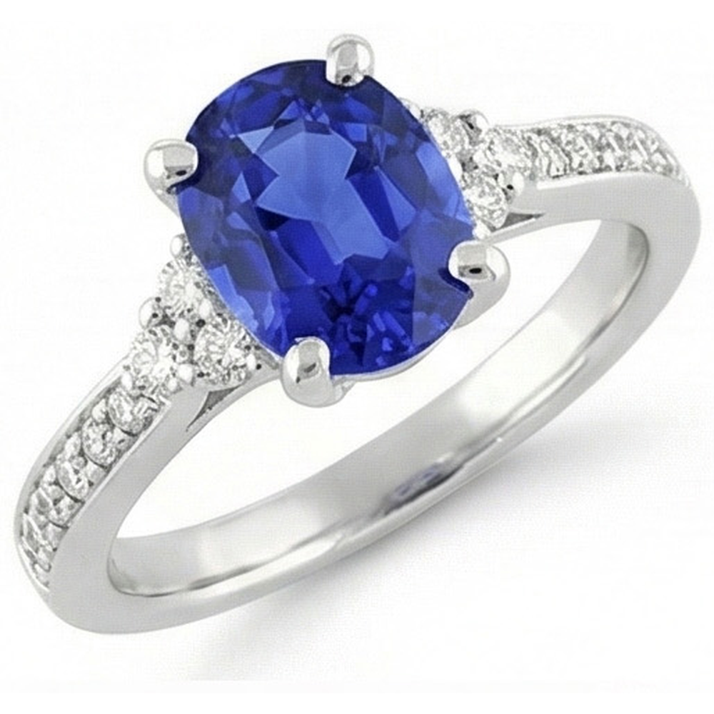 natural round sapphire 3.50ct ring on white background