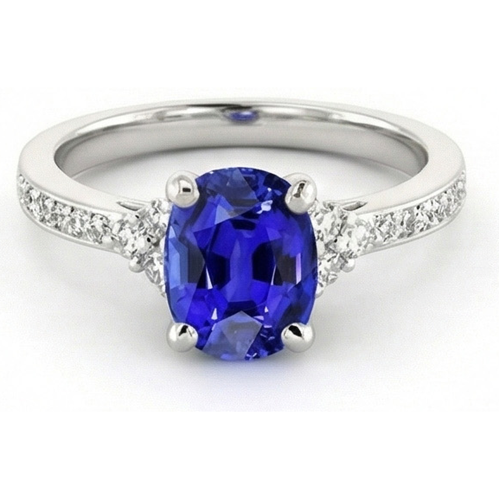 natural round sapphire 3.50ct ring band detail