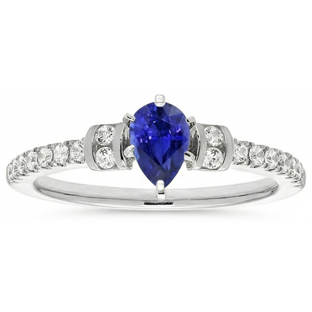 Natural Earth Mined Diamond Engagement Ring Pear Blue Sapphire 2.50 Carats Gold