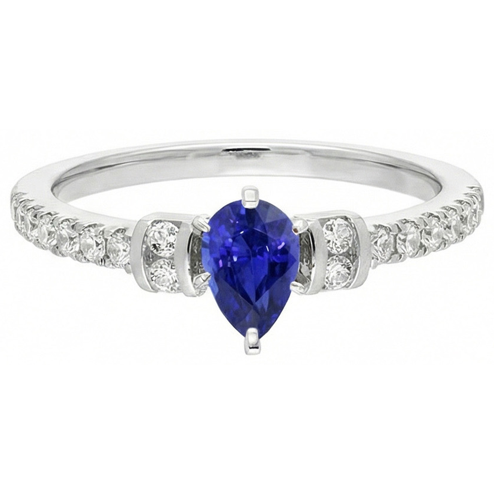 Natural Earth Mined Diamond Engagement Ring Pear Blue Sapphire 2.50 Carats Gold
