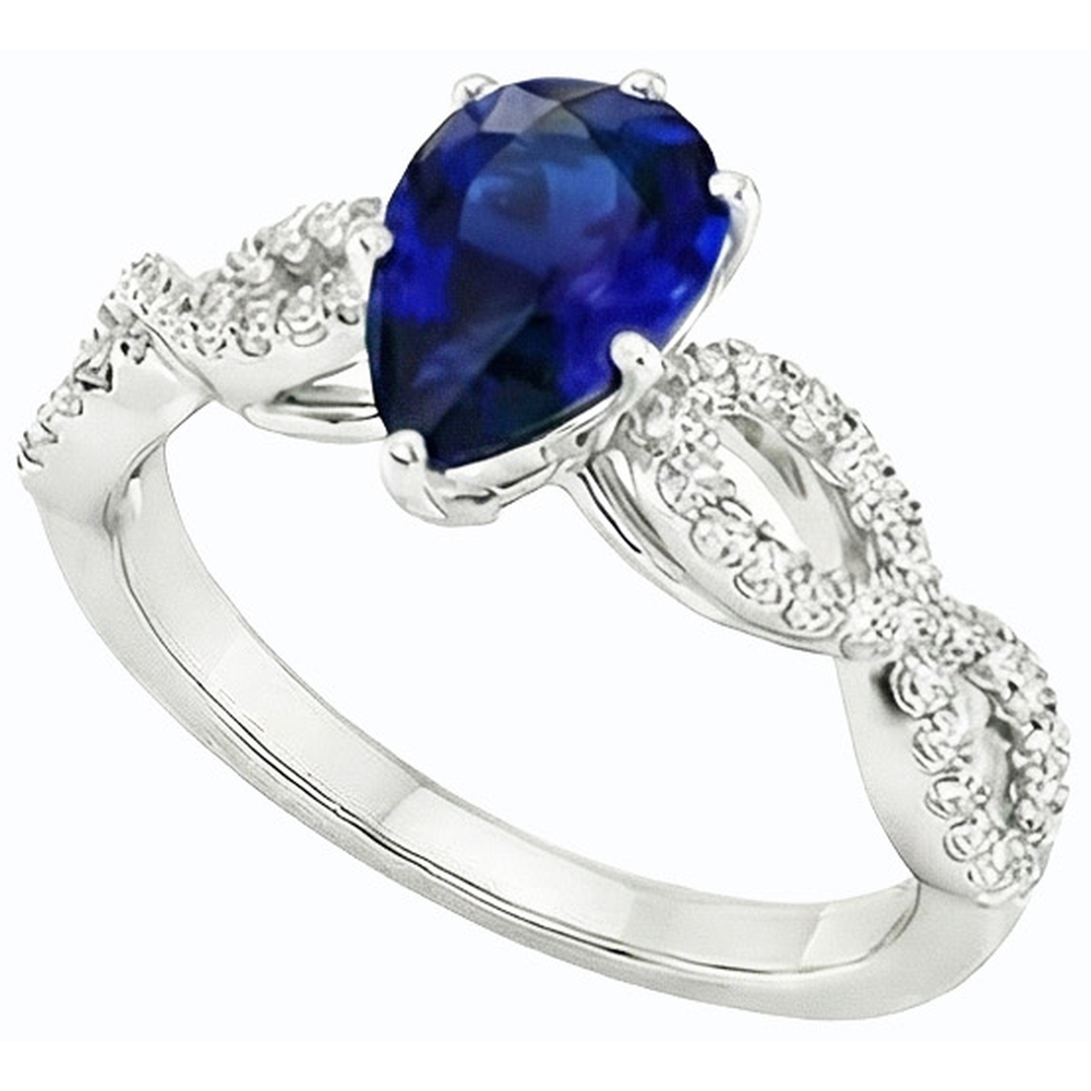 Natural Earth Mined Diamond Engagement Ring Pear Blue Sapphire 3 Carats Women's Jewellery