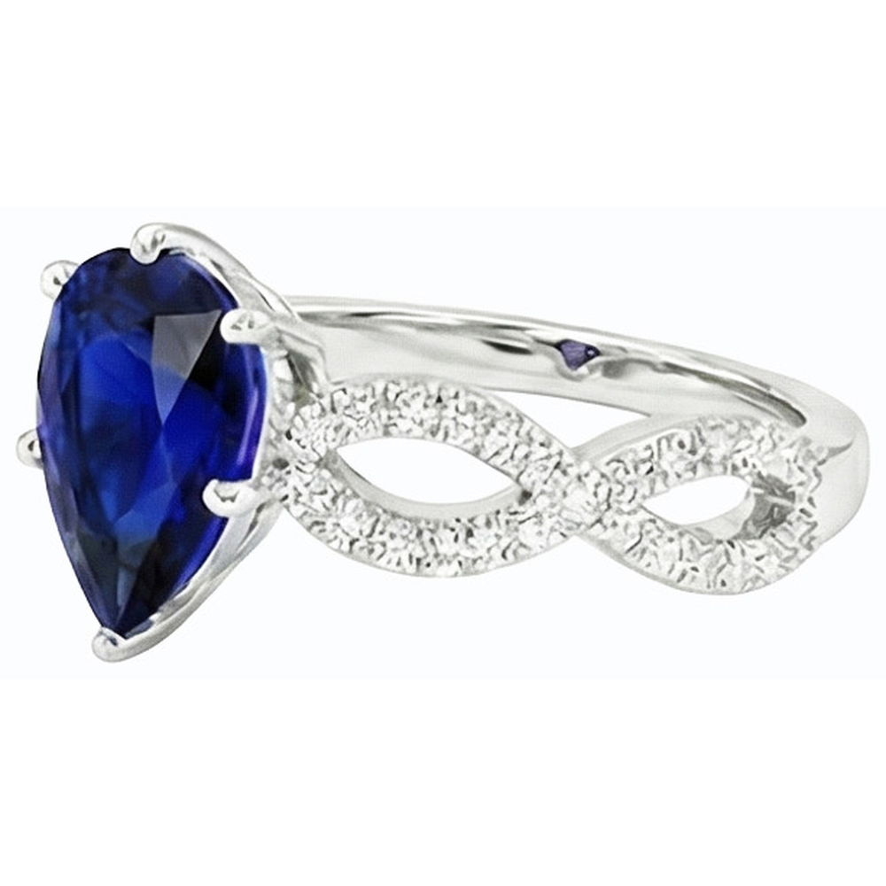 Natural Earth Mined Diamond Engagement Ring Pear Blue Sapphire 3 Carats Women's Jewellery