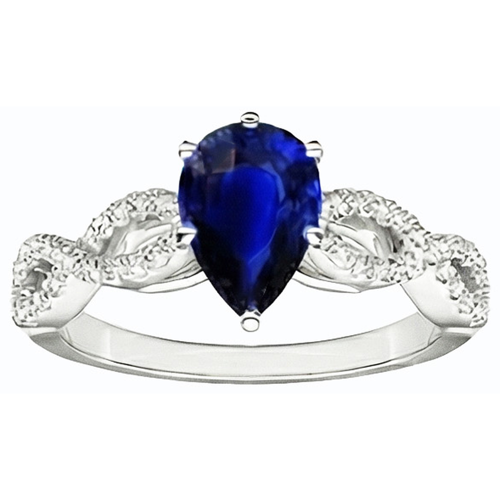 Natural Earth Mined Diamond Engagement Ring Pear Blue Sapphire 3 Carats Women's Jewellery