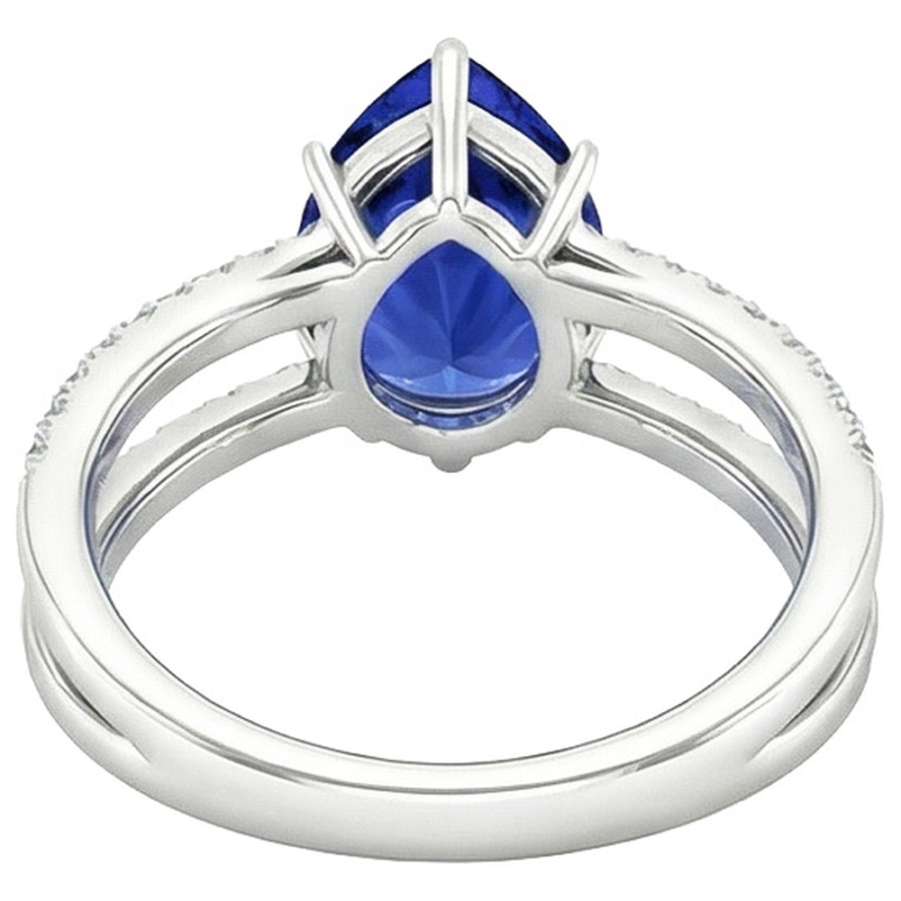 Natural Earth Mined Diamond Engagement Ring Pear Blue Sapphire 5 Carats Split Shank