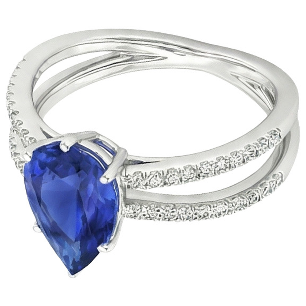 Natural Earth Mined Diamond Engagement Ring Pear Blue Sapphire 5 Carats Split Shank