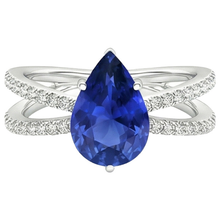 Natural Earth Mined Diamond Engagement Ring Pear Blue Sapphire 5 Carats Split Shank