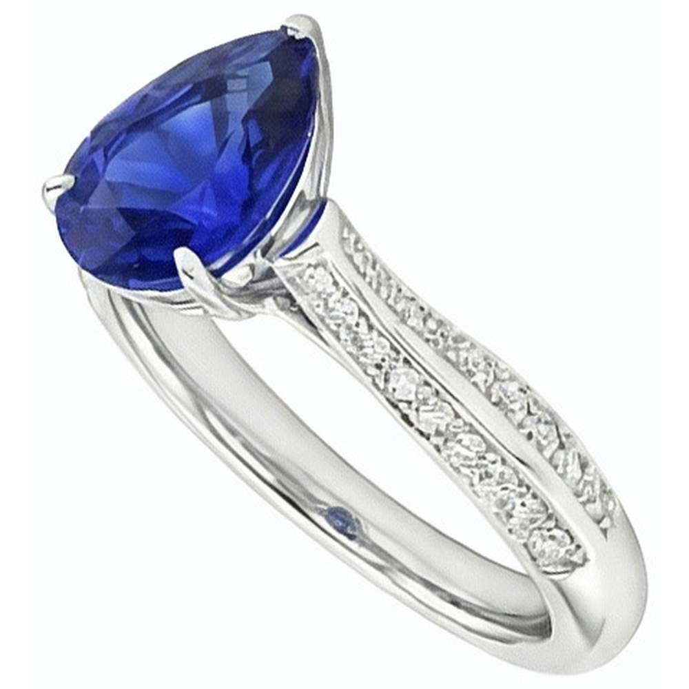 Natural Earth Mined Diamond Engagement Ring Pear Srilanka Sapphire 3 Carats Gold