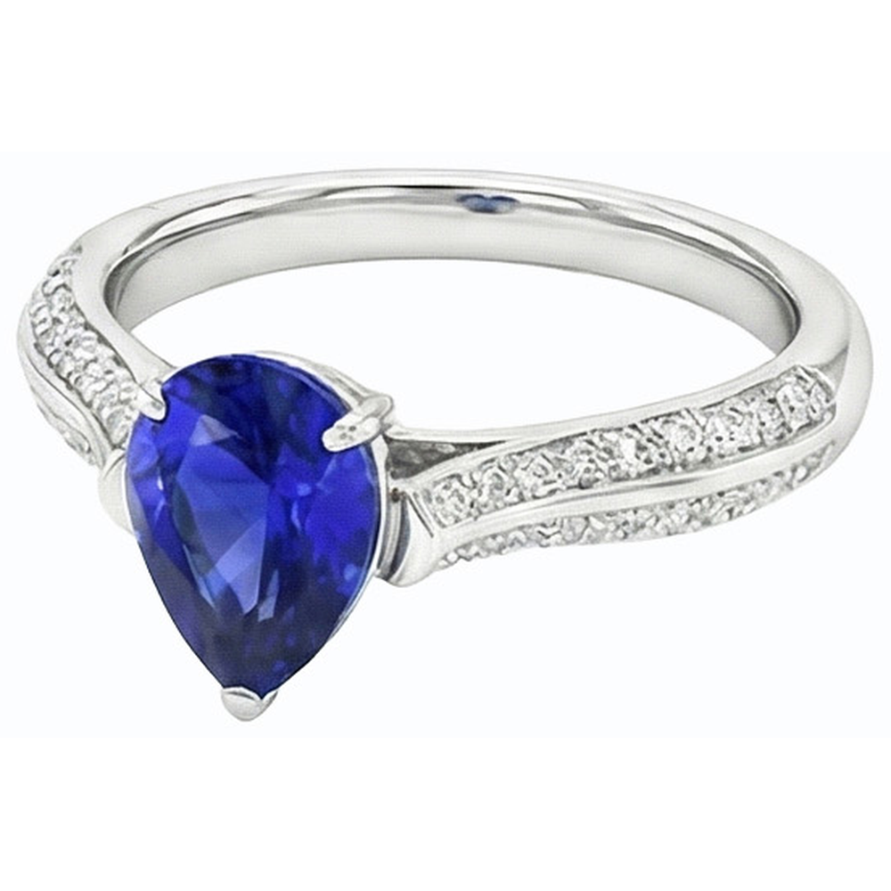 Natural Earth Mined Diamond Engagement Ring Pear Srilanka Sapphire 3 Carats Gold