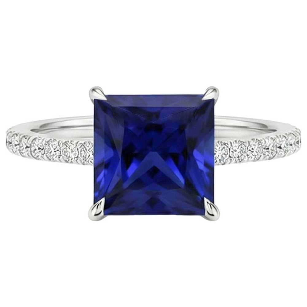 natural round sapphire 5.50ct ring on white background
