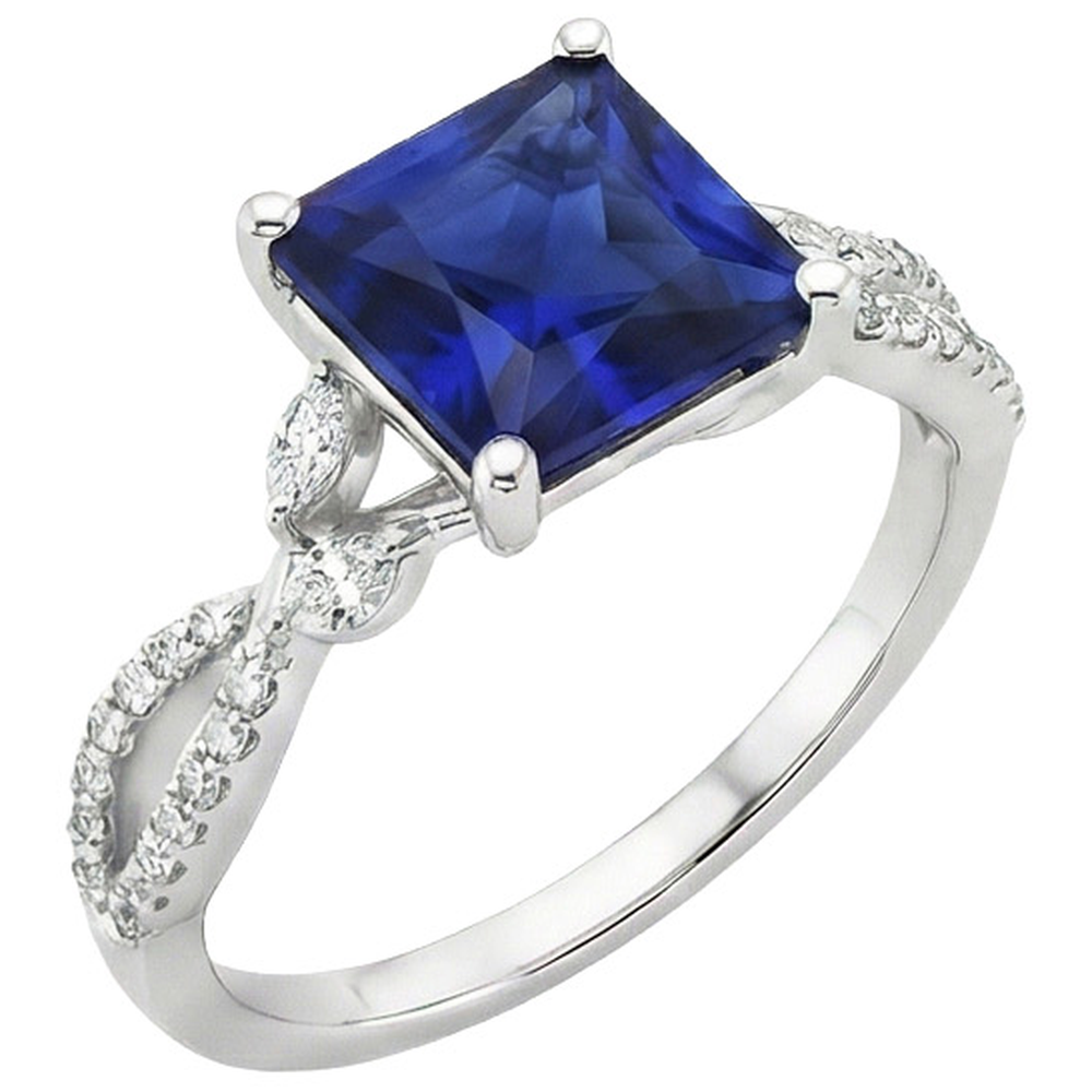 Natural Earth Mined Diamond Engagement Ring Princess Sri Lankan Sapphire & Accents 6 Carat