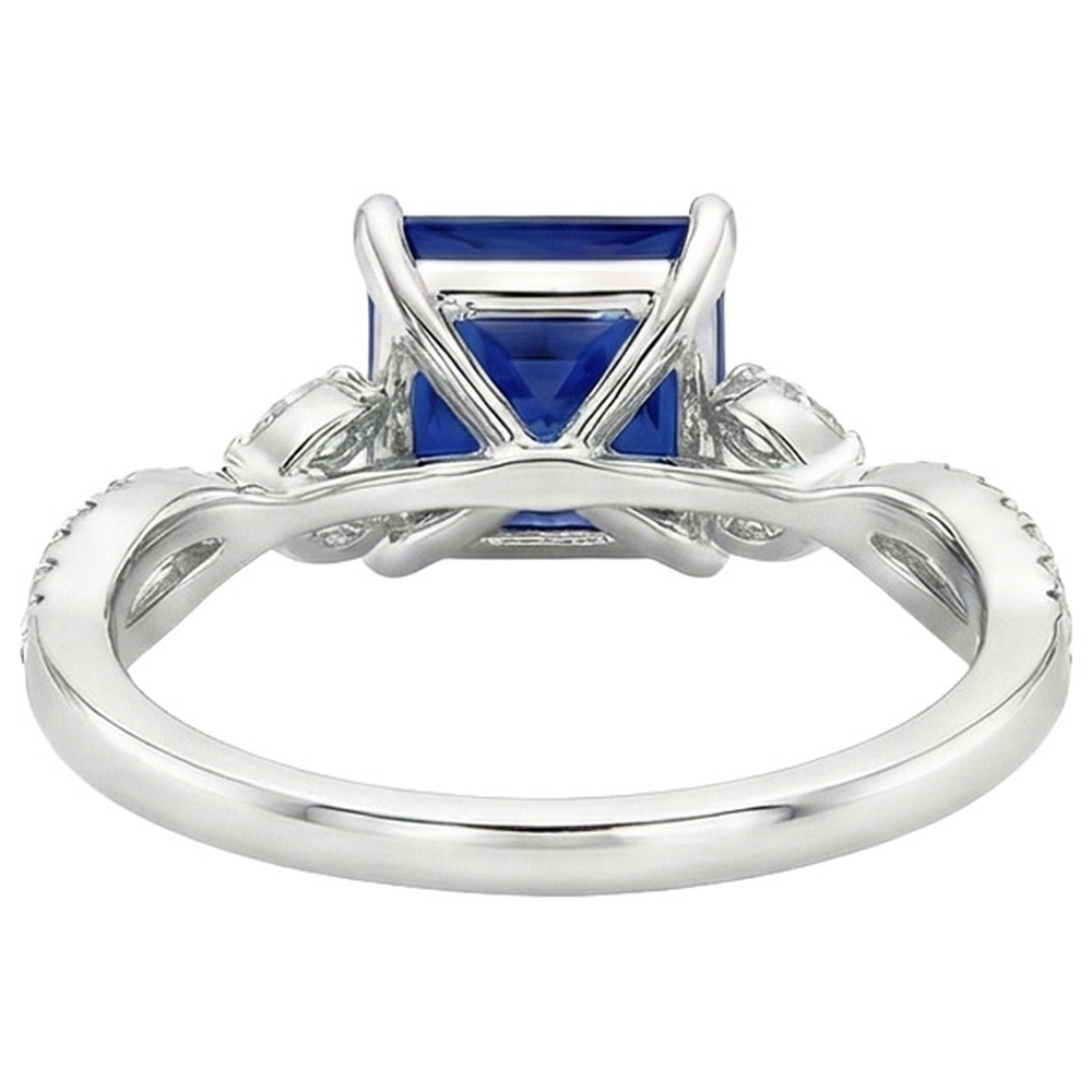 Natural Earth Mined Diamond Engagement Ring Princess Sri Lankan Sapphire & Accents 6 Carat