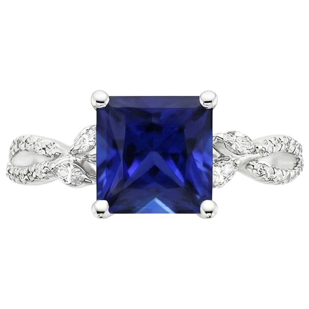 Natural Earth Mined Diamond Engagement Ring Princess Sri Lankan Sapphire & Accents 6 Carat
